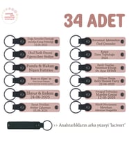 Fuarlarda Ziyaretçilere Özel Hediye, 34'lü Set, Firma İsmi Yazılı Deri Anahtarlık, Pudra & Lacivert