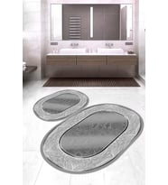 Dijital Baskılı Kaymaz Taban Yıkanabilir Oval 2'li Klozet Takımı Banyo Paspası NOKZ-SD-1024 (Gümüş)