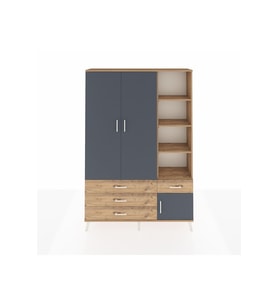 Arges Dolap 5 Raflı 4 Çekmeceli Tek Askılı 132x30x195 Çam-Antrasit/Çam
