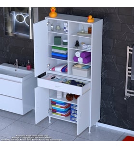 Modilayn AFRA 85x173x32,5 cm 1 Çekmece 3 Kapak 7 Raf 10 Bölme Çok Amaçlı Banyo & Mutfak Dolabı