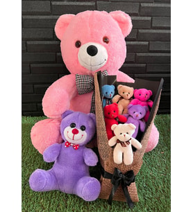 Hediye Sevgiliye 55cm Pembe Ayıcık - Rengarenk Ayıcık Buketi - 25cm Mor Ayıcık