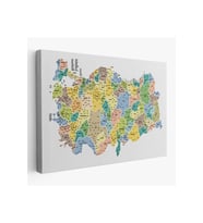 Türkiye Haritası Kanvas Tablo İl ve İlçeli Ayrıntılı Eğitici  Tablo 3046