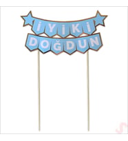 İyi Ki Doğdun Banner Pasta SüSü, Mavi Altın - 22cm x 18cm (STD)