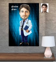 Kişiye Özel Karikatür Baskılı Ahşap Tablo Doktor Erkek-10 30x40