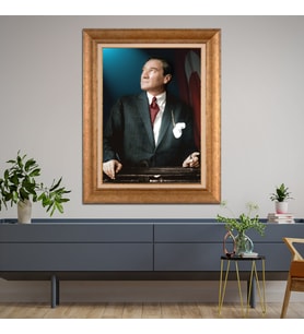 Altın Varaklı Çerçeveli Paspartulu Atatürk Tablo DC1063 (Gold)