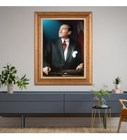 Altın Varaklı Çerçeveli Paspartulu Atatürk Tablo DC1063 (Gold)