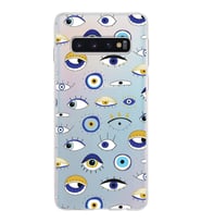 PrintiFy Samsung Galaxy S10 ile Uyumlu 1mm Slim Fit Nazar Boncuğu 2 Baskılı Şeffaf  Kılıf