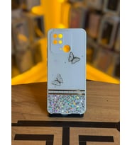 Redmi 10C Uyumlu Kelebek Figürlü Simli Parlak Telefon Kılıfı (Beyaz)