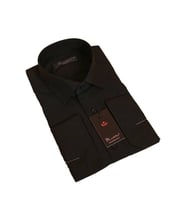Siyah Dar Kesim Slim Fit Uzun Kol Düz Renk Erkek Gömlek  - 151-20