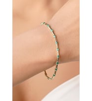 14 Ayar Altın Zümrüt Taşlı Modern Bileklik (Beyaz)