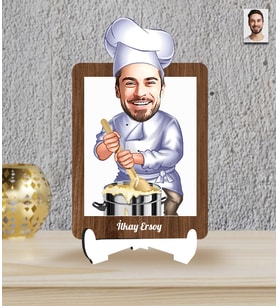 Kişiye Özel Masterchef Temalı Karikatür Ahşap Biblo