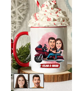 Sevgiliye Hediye Motorsiklet Temalı Karikatürlü Kırmızı Kupa Bardak