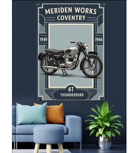 Vintage Tabela Motosiklet Teknik Çizim Dekoratif Kanvas - Mdf Ahşap Tablo