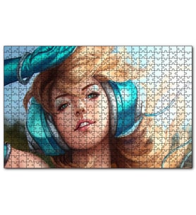 Cakapuzzle Kulaklık Sarışın Kadın İllüstrasyo 120 Parça Puzzle Yapboz MDF(Ahşap)