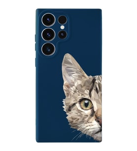 Samsung Galaxy S23 Ultra Uyumlu Lansman Kılıf Catface Tasarımlı İçi Kadife Kapak-Koyu MAvi (Şeffaf)