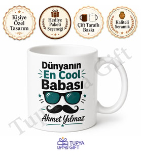 Dünyanın En Cool Babası Yazılı Kupa Bardak Babalar Günü Hediyesi Baskılı