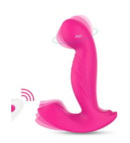 Fastieshop Giyilebilir Şarjlı Uzaktan Kumandalı Döner Başlı Klitoris Uyarıcılı  Vibratör (Pembe)