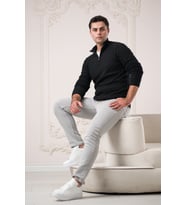 Slimfit Balıkçı Fermuarlı Yaka Örme Triko Yünlü Erkek Kazak (Siyah)