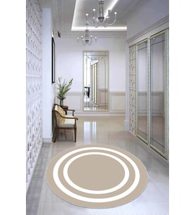 Bej Çerçeveli Kaymaz Tabanlı Yıkanabilen Yuvarlak Halı AR510 - 100 x 100 cm