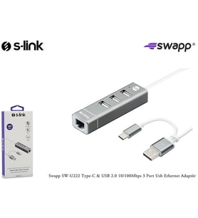 S-link SW-U222 10-100Mbps Type-C & USB 2.0 Usb Ethernet Adaptör