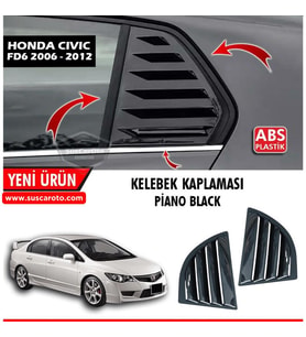 Honda Civic FD6 2006-2011 Uyumlu Kelebek Cam Izgarası Kelebek Cam Vizörü Havalandırma Parlak Siyah