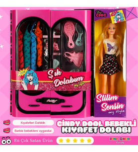 Cindy Doll Bebekli Aksesuarlı Gardırop Pembe - Barbie Dolap - Barbie Giysi Dolabı - Barbie Gardırop