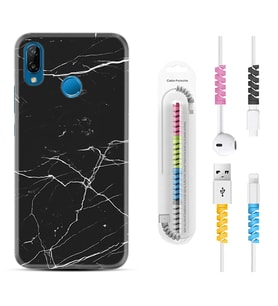 Huawei P20 Lite Mate 10 20 Lite Pro P40 Lite KılıfKablo Koruma Spiral Silikon Siyah Mermer 1299