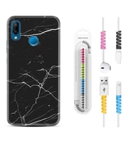 Huawei P20 Lite Mate 10 20 Lite Pro P40 Lite KılıfKablo Koruma Spiral Silikon Siyah Mermer 1299