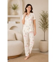 Mirano 4857 Dijital Baskı Kumaş Düğmeli Kısa Kolu Kadın Pijama Takımı