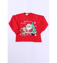 ÇOCUK YILBAŞI SWEAT NOEL BABA VE KAR TANESİ BASKILI RİBANALI E29 HCM00346 (Beyaz - Kırmızı)
