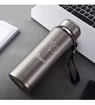 1 Litre Paslanmaz Çelik Çiçek Baskılı Termos  12 Saat Sıcak Soğuk Tutma  Dayanıklı Yapı (Gümüş)