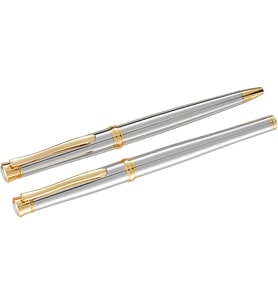 Steelpen Lemans Serisi 813 Krom Gold Roller Kalem+Tükenmez Kalem (Standart)