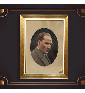 Altın Varaklı Çerçeveli Paspartulu Atatürk Tablo DC0825 (Gold)