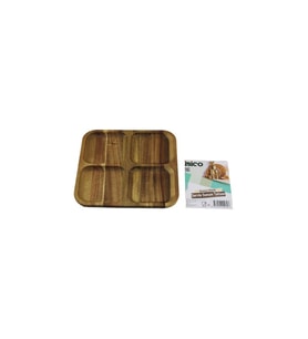 AKASYA KARE 4 BÖLMELİ  AHŞAP SERVİS SUNUM TEPSİ - TAHTASI  20 X 1.4CM (5343)