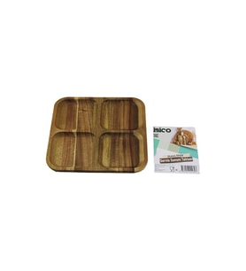 AKASYA KARE 4 BÖLMELİ AHŞAP SERVİS SUNUM TEPSİ - TAHTASI 20 X 1.4CM (5343)