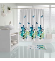 Çiçek Desen Duş Perde Tek Kanat Banyo Perdesi, Küf Tutmaz Banyo Perdesi 180x200 Duş Perdesi (Çok Renkli)