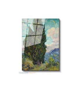 Dikey Cam Tablo Salon Duvar Tablosu Dikey Cam Vangogh Cypresses Yeni Ev Hediyesi Ofis Tablosu