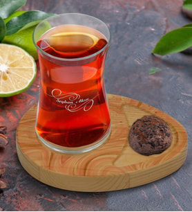 BK Gift Kişiye Özel Mermer Tasarımlı Doğal Ahşap Tabaklı Heybeli Çay Bardağı Sunum Seti Model 3
