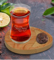BK Gift Kişiye Özel Mermer Tasarımlı Doğal Ahşap Tabaklı Heybeli Çay Bardağı Sunum Seti Model 3