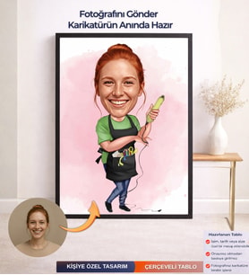 Kişiye Özel Kadın Kuaför Karikatürü Çerçeveli Tablo,Kişiye Özel Hediye,Meslek Karikatürü,Kişiye Özel Karikatür,Karikatür Biblo