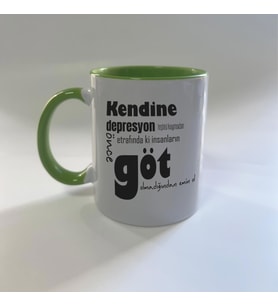 Kendine Depresyon Teşhisi Koymadan Önce Baskılı Yeşil Mega Kupa