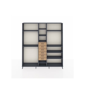 Arges Dolap 10 Raflı 6 Çekmeceli 3 Askılı 220x30x243 Antrasit-Antrasit/Çam