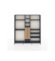 Arges Dolap 10 Raflı 6 Çekmeceli 3 Askılı 220x30x243 Antrasit-Antrasit/Çam