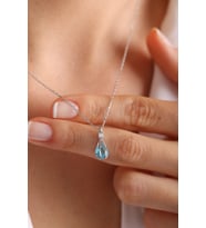 Rodyum Kaplama Aquamarin Taşlı Balon Gümüş Kolye