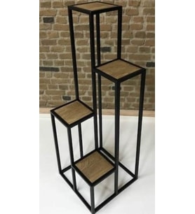 Çiçeklik Zlf 13547 Dekoratif Kule Model Metal Çelik Siyah Statik Boya Ahşap tabla