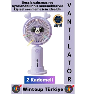#Vantilatör Kompakt Sessiz Yoğun Üflemeli 2 Kademeli Şarjlı Sevimli Ayıcıklı Mini El Fanı Vantilatör