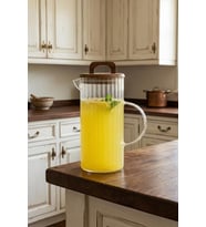 Yüksek Borosilikat Cam Kavanoz Sürahi 1300 Ml (Ahşap)