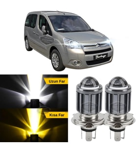 Citroen Berlingo Mk2 2009-2018 Uyumlu Mercekli Far Ampulü Led Xenon Sarı-Beyaz Far Şimşek Etkili