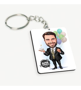 Kişiye Özel Doğum Günü Kutlayan Erkek Karikatürlü Anahtarlık