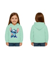Unisex Stitch Baskılı Çocuk Swaetshirt Baskılı Kapüşonlu 3 İplik Şardonlu (Mint Yeşili)